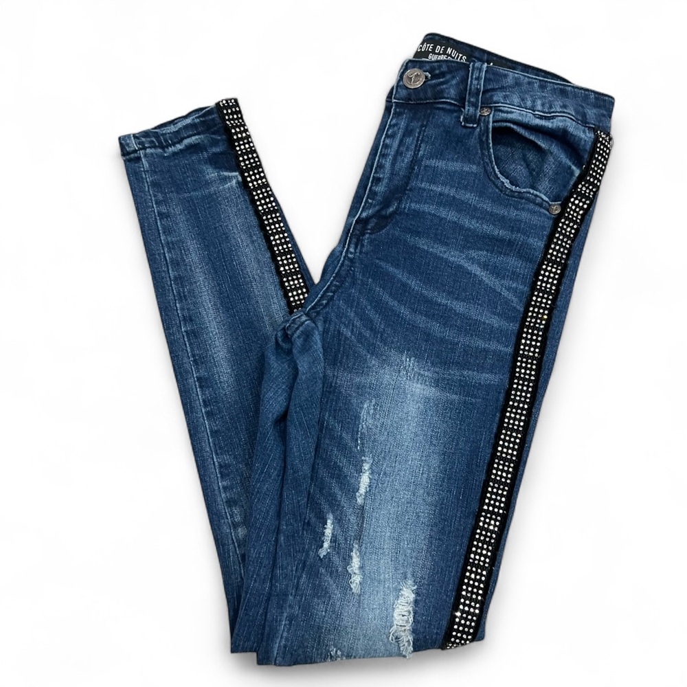 Côte De Nuits Skinny Blue Jeans with Sporty Side Stripe | Women’s 3/4